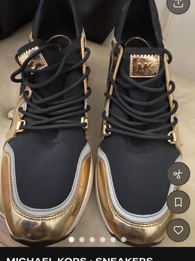 Michael Kors Black and Gold Trainer Sneakers